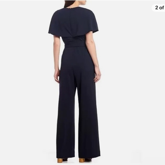Alex Marie Beth Navy Velvet Jumpsuit Size 14 Faux Wrap Cap Sleeve - Picture 7 of 11